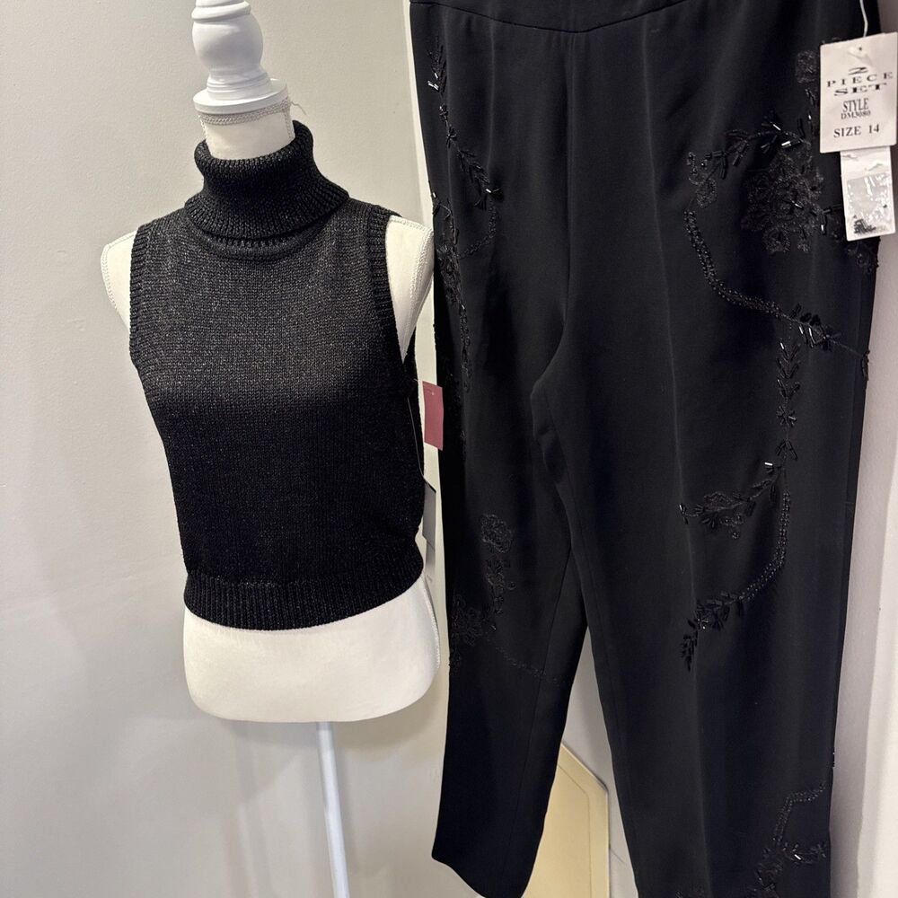 Donna Morgan 2 Pieces Sleeveless Top Pants Set Black SIZE 14 NEW